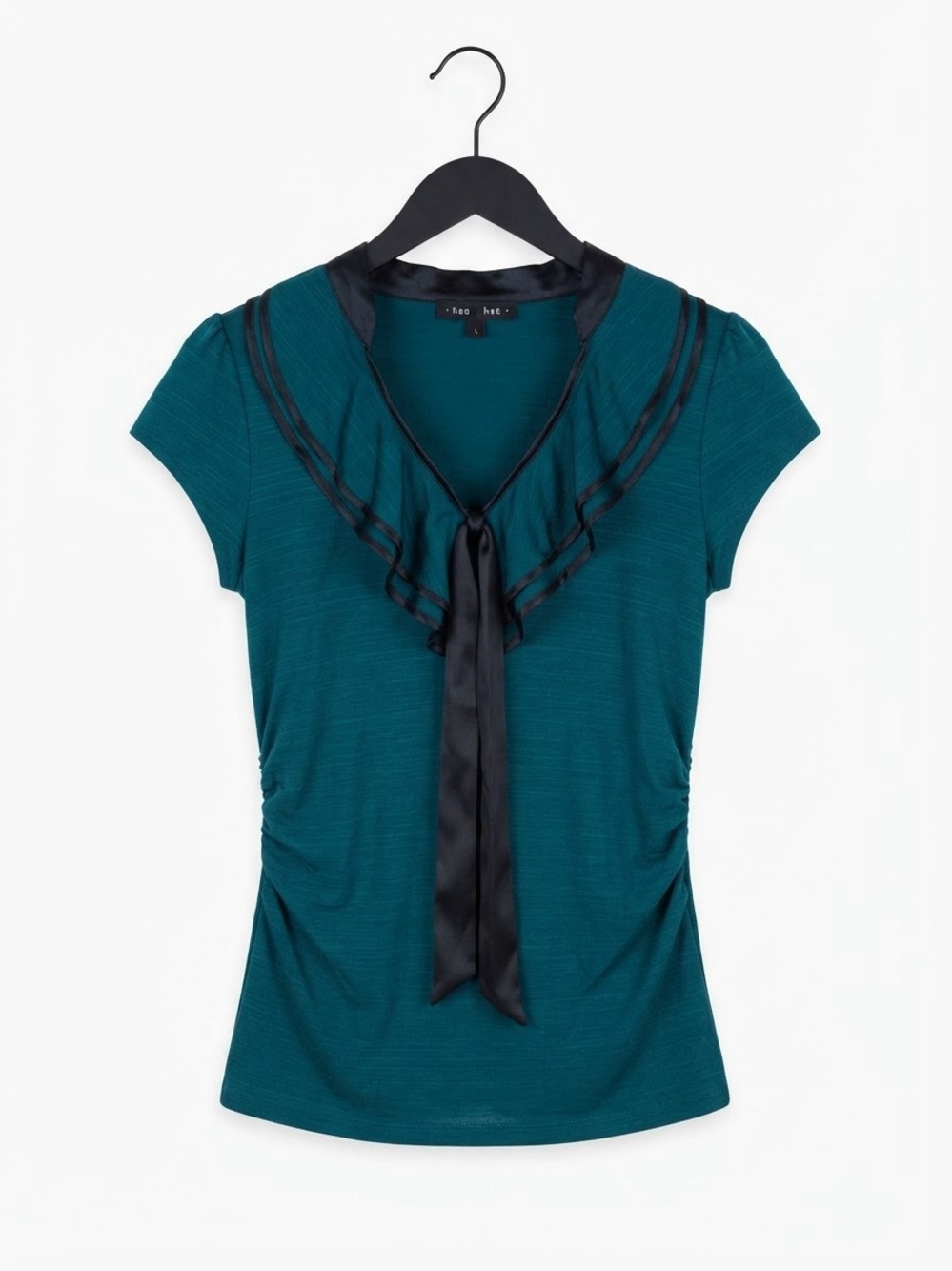 HeartSoul Teal Black Tie Front Blouse Top Size S NWOT